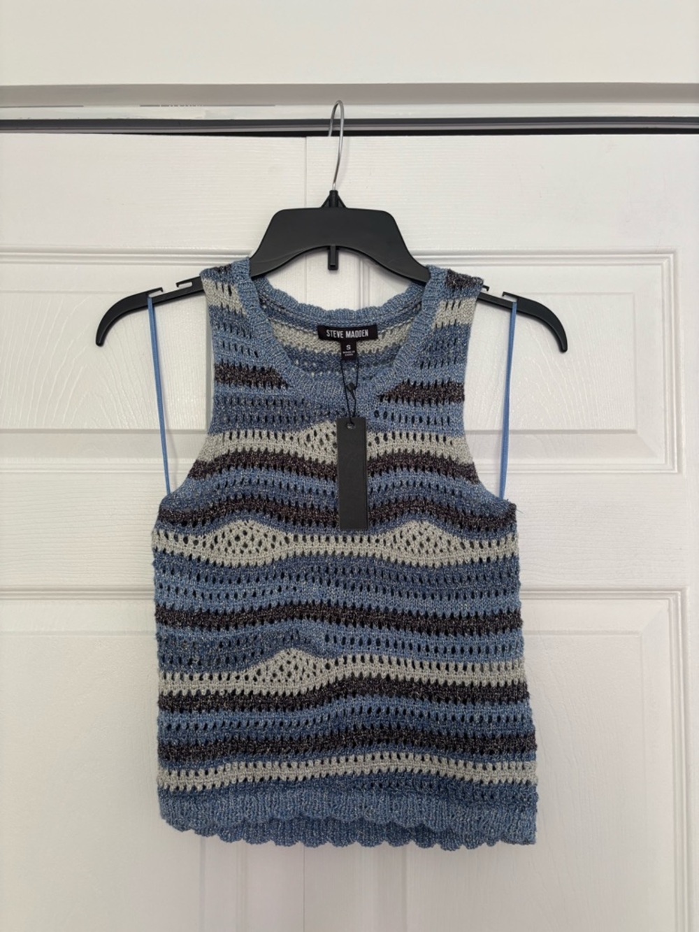 Steve Madden Blue, Gray & Brown Striped Crochet Tank